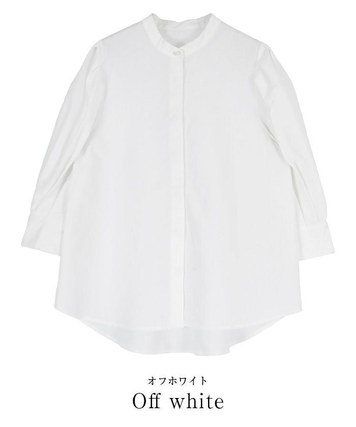 新品未使用タグ付き　ハグオーワー　バンドカラーブラウス　パフスリーブ　綿100% バンドカラーパフスリーブブラウス 【メール便可／100】 | ur's