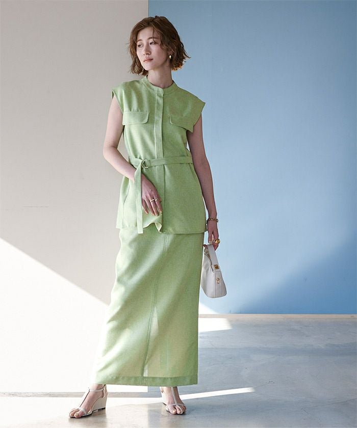 【専用出品】プリスティン　リネンコットンプレーティング　ノースリーブ　トップス リネントップス】大人の夏服 腕まわりをすっきり整える 肩タック入り
