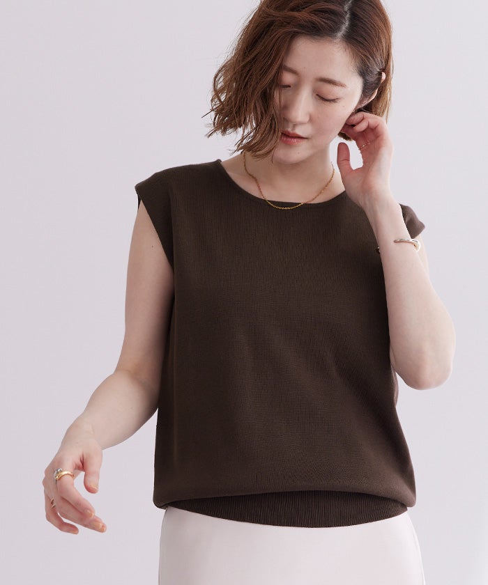 シェリエ sheller フレンチスリーブニットトップス ブラック 中古・古着通販】sheller (シェリエ) half sleeve stitch knit tops