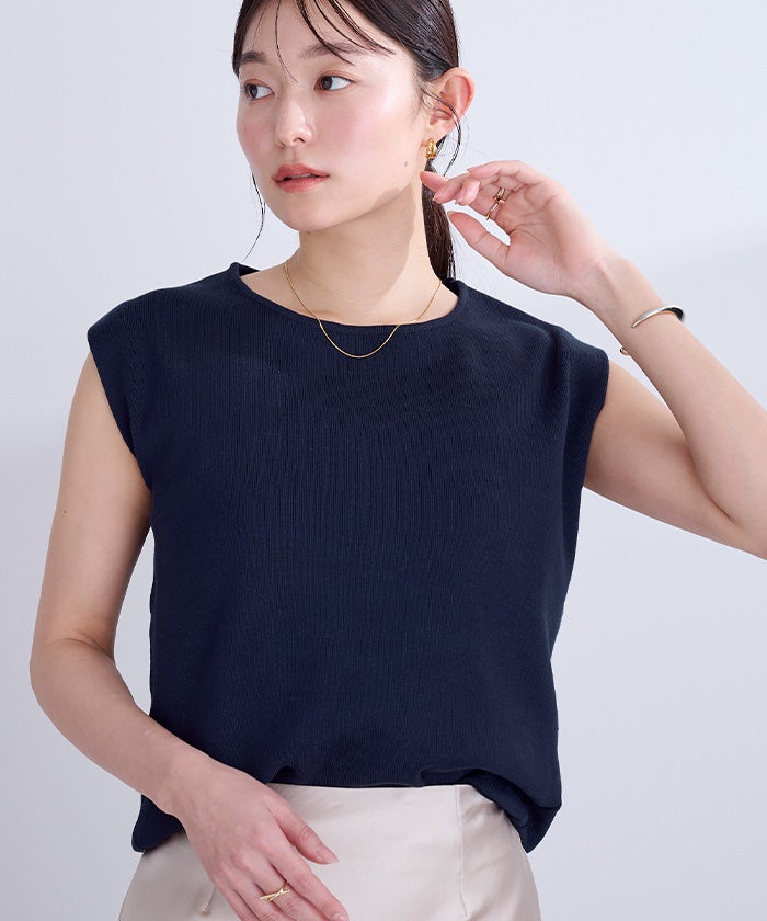 シェリエ sheller フレンチスリーブニットトップス ブラック フレンチスリーブニットトップス【メール便可／100】 | ur's（ユアーズ）