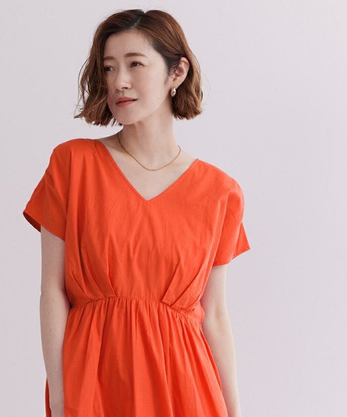 新品未使用☆PICONE Vネック カットソーワンピース フレンチスリーブ AOYAMA 【洋服の青山】Vネックワンピース インナーキャミドレス付
