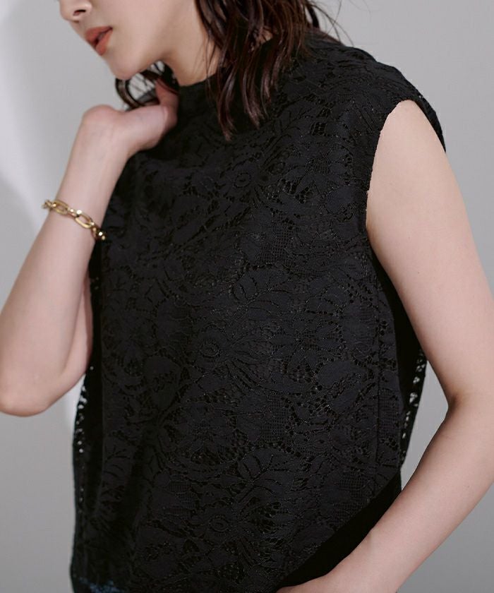 ⑤②⑧ プチハイネックオールレーストップス 刺繍入り sizeF classicalelf（クラシカルエルフ） tシャツ 透け感で魅せる上品