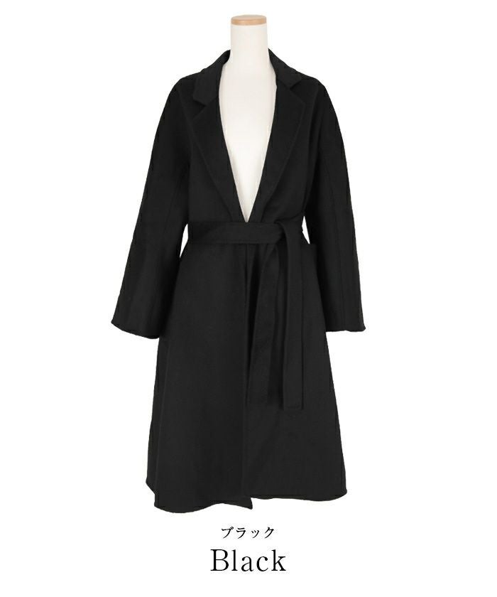 ur's エンリッチ(ER)ベルト付きウールリバーコート ブラック ベルト付ウールリバーコート | ur's（ユアーズ）