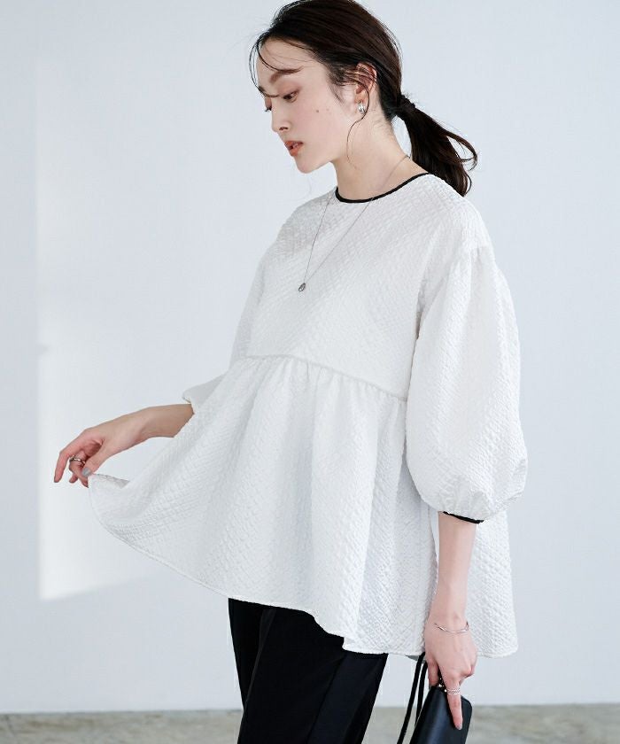COCODEAL 膨れジャガードぺプラムトップス ホワイト ふくれジャガードペプラムトップス（Tシャツ/カットソー）｜ur's