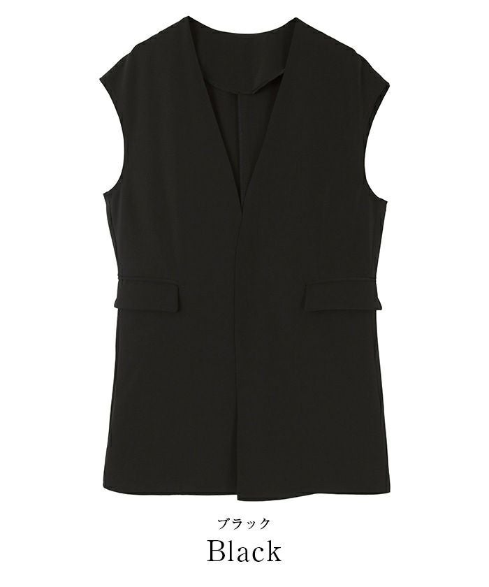 Ameri VINTAGE【美品】フレンチスリーブ☆ノーカラーベスト☆ジレ☆黒 ノーカラーフレンチスリーブジレ【メール便可／100】 | ur's（ユアーズ）