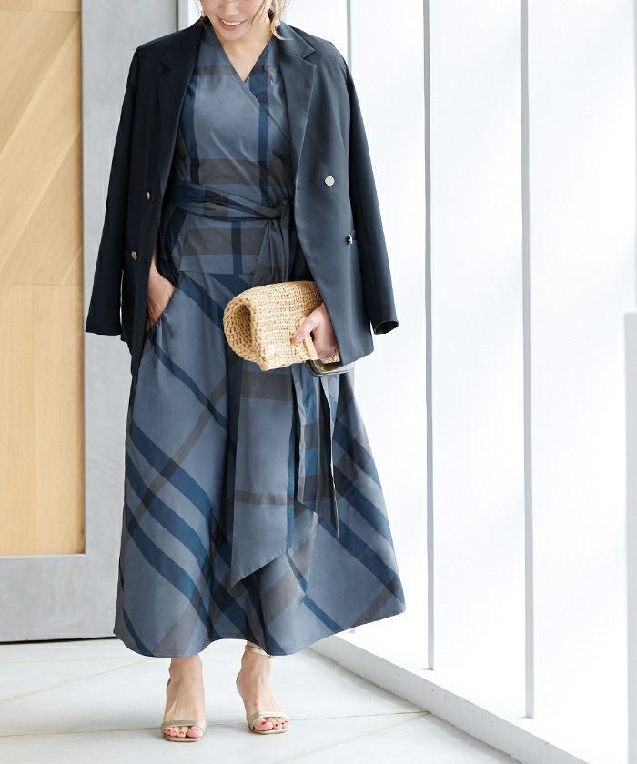 【クードシャンス】カシュクール　フレア　ワンピース　ブルー　パフスリーブ　M パフスリーブカシュクールフレアワンピース | ur's（ユアーズ）
