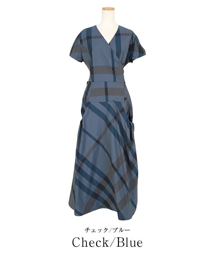 【クードシャンス】カシュクール　フレア　ワンピース　ブルー　パフスリーブ　M パフスリーブカシュクールフレアワンピース | ur's（ユアーズ）