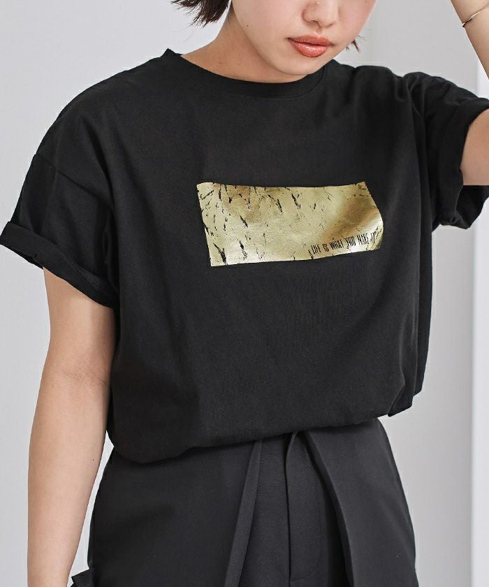 ユナイテッドアローズ　箔プリントチュール付きTシャツ UNITED ARROWS - ユナイテッドアローズ 箔プリントチュール付きTシャツ
