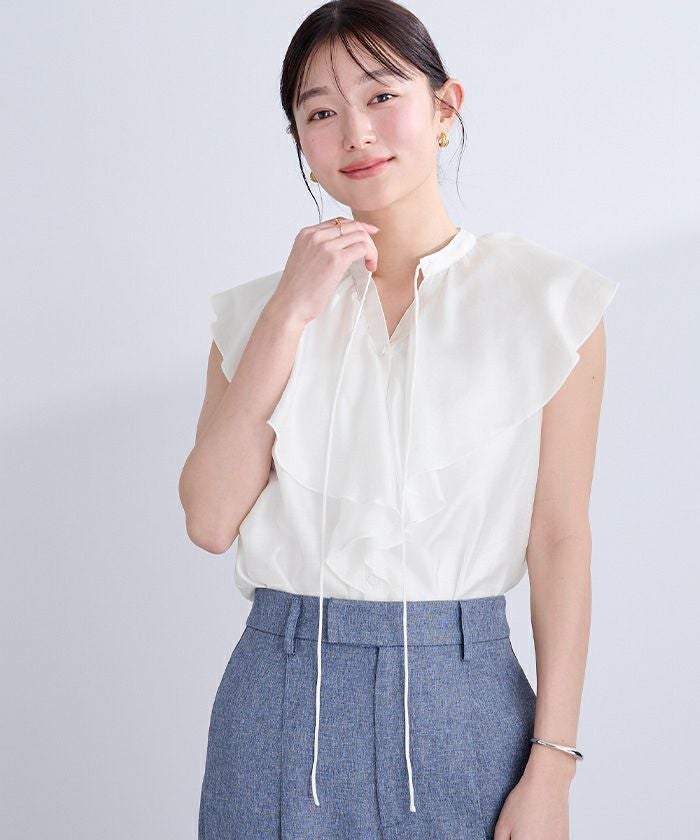 【新品:タグ付】プランテーション　フレンチスリーブ　ブラウス　トップス　濃紺 スクエアオーバーシャツブラウス【フレンチスリーブ】【超接触冷感