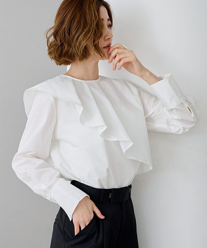 ホワイトアシメトリー　ラッフルブラウス アシメラッフルブラウス(ブラウス・シャツ)｜TOPS（トップス