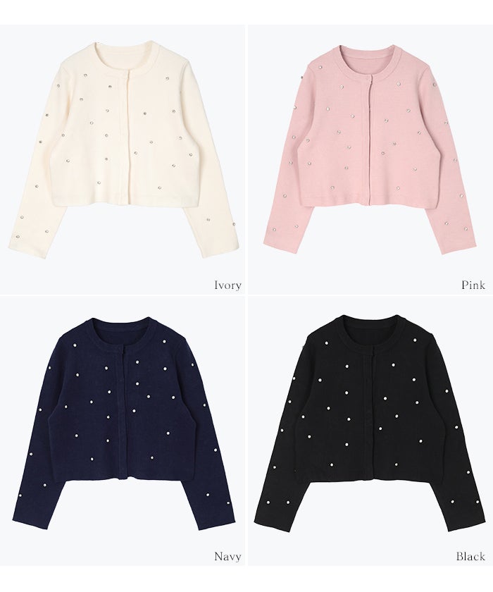 ゆりりん♡値下げ【完売】新品タグ付き♡ビジューカーディガン ビジューカーディガン×リボンキャミソールニットアンサンブル[mb1585