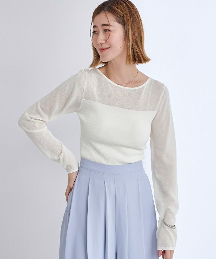 ☆yours商品☆よろしければお待ちしております♪ シアー切替ボートネックニット【メール便可／90】 | ur's（ユアーズ）