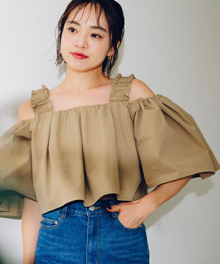 シャツ+ブラウス(半袖+袖なし) SHOULDER FRILL 2WAY TANK TOP classicalelf（クラシカルエルフ） ブラウス シャツ 大人の上品さを