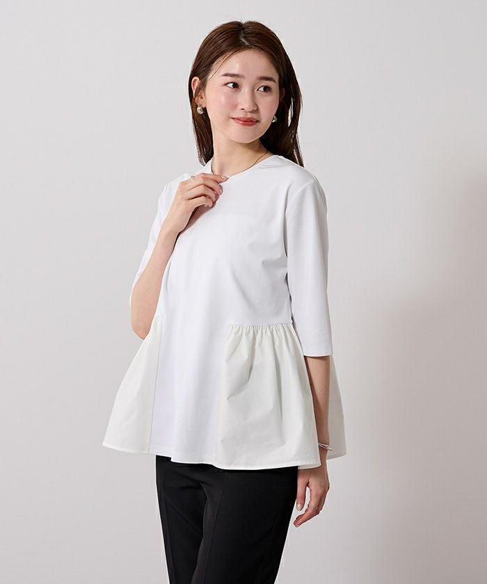 ウエスト切替ギャザーハーフスリーブTシャツ【メール便可／100