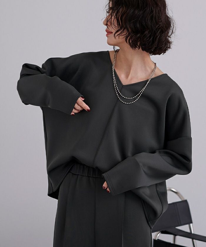 Vネックトップス×パンツ/ボンディングセットアップ | ur's（ユアーズ）