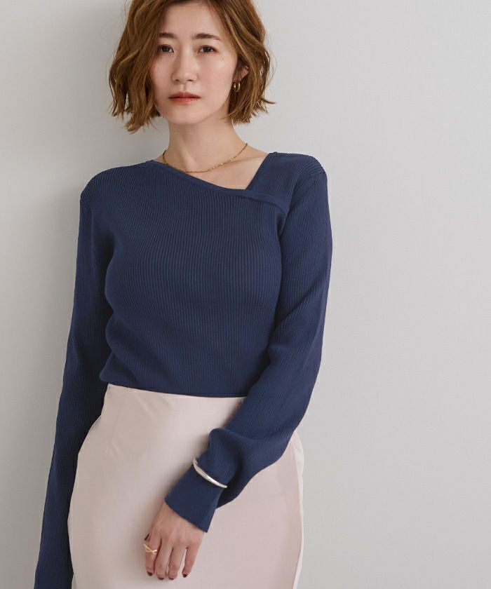 今期新作❤️アシンメトリーノットスリーブニット ブルー アメリ アシンメトリー Long-sleeve ニット