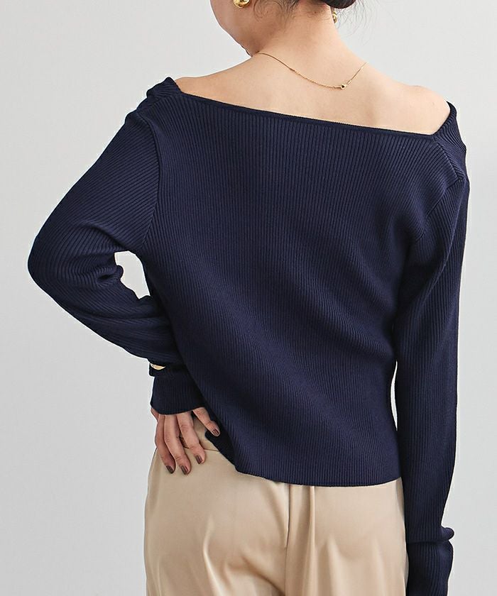 rue21 バーガンディ オフショルダー トップス M tops:オフショルダーボーダートップス bottom:ブラックバレルレッグ