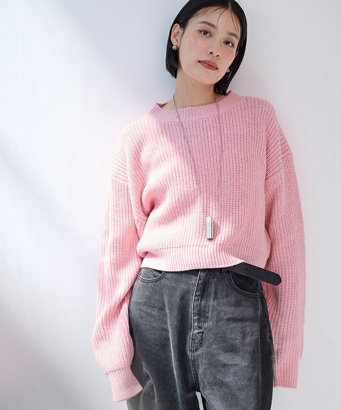 ★ローヘン★ウールカシミヤクルーネッククロップドニット★ クルーネッククロップドニット | ur's（ユアーズ）