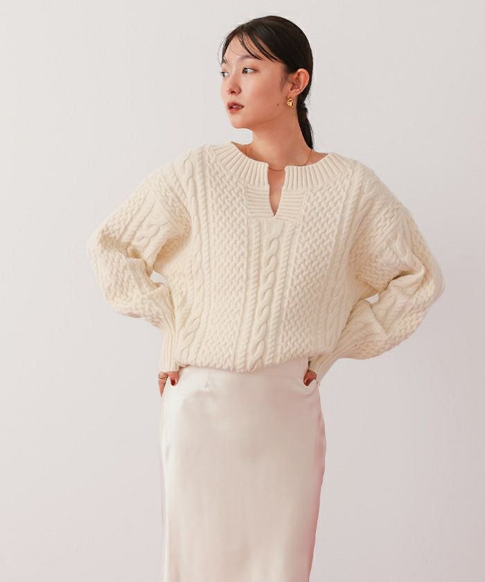 ラビッシュゲート キーネック アランニット エクリュ 即日発送 Lavish Gate（ラヴィッシュゲート）の「knit-02022 キーネック アラン