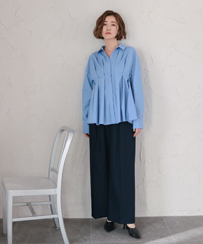 【25SS/未使用近】HLM ラウンドシェイプブラウス F ブルー フロントウエストシェイプブラウス | ur's（ユアーズ）