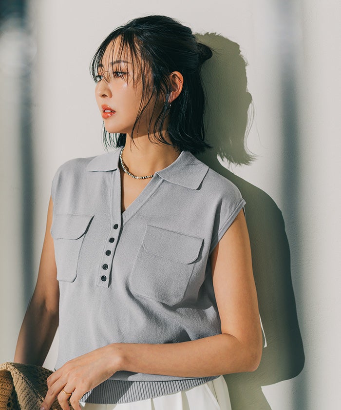 ノースリーブスキッパーポロニット【メール便可／100】 | ur's（ユアーズ）