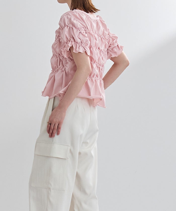 【ほぼ未使用】ふわふわリボン半袖カットソー ピンク ポコポコシャーリング半袖Tシャツ【メール便可／100】 | ur's（ユアーズ）